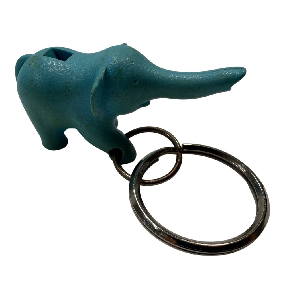 Vintage Blue Elephant Trunkey Zoo Key Keychain Collectible Metal Ring